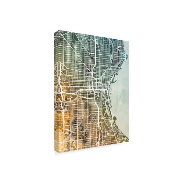 Michael Tompsett 'Milwaukee Wisconsin City Map Teal Orange' Canvas Art,14x19